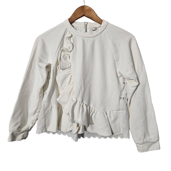 Sea New York White Ruffle Terry Cloth Sweatshirt - Picture 2 of 12
